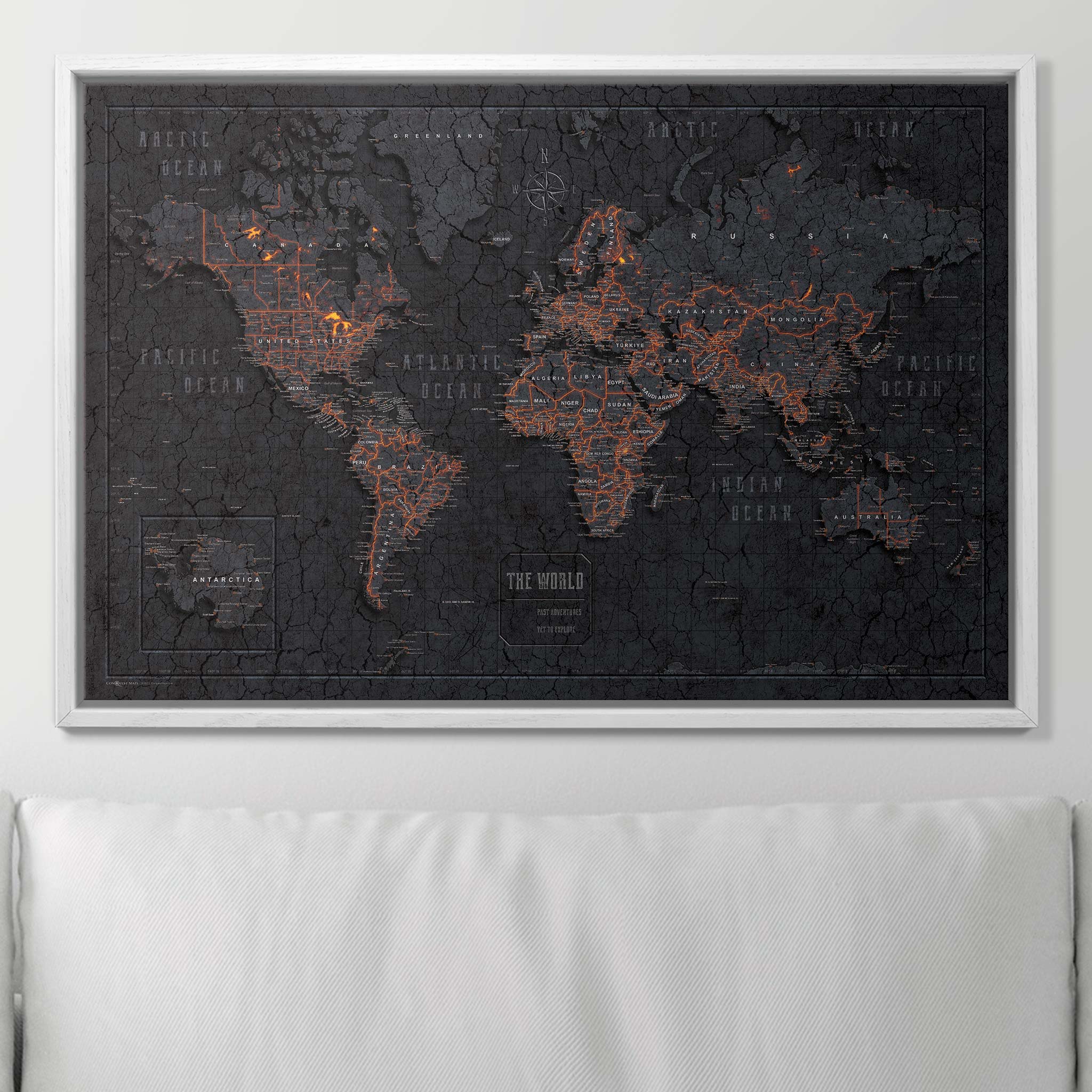 Push Pin World Map Pin Board - Obsidian Inferno - Pins Included! - Liberty Flag & Specialty