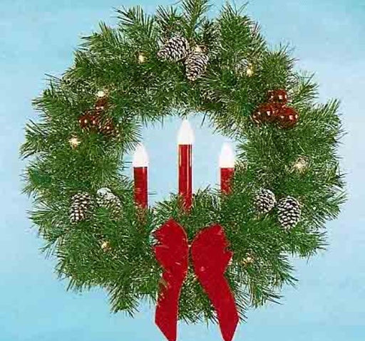 3' Building Front Natural Garland Wreath with 3 Red Candles - Liberty Flag & Specialty