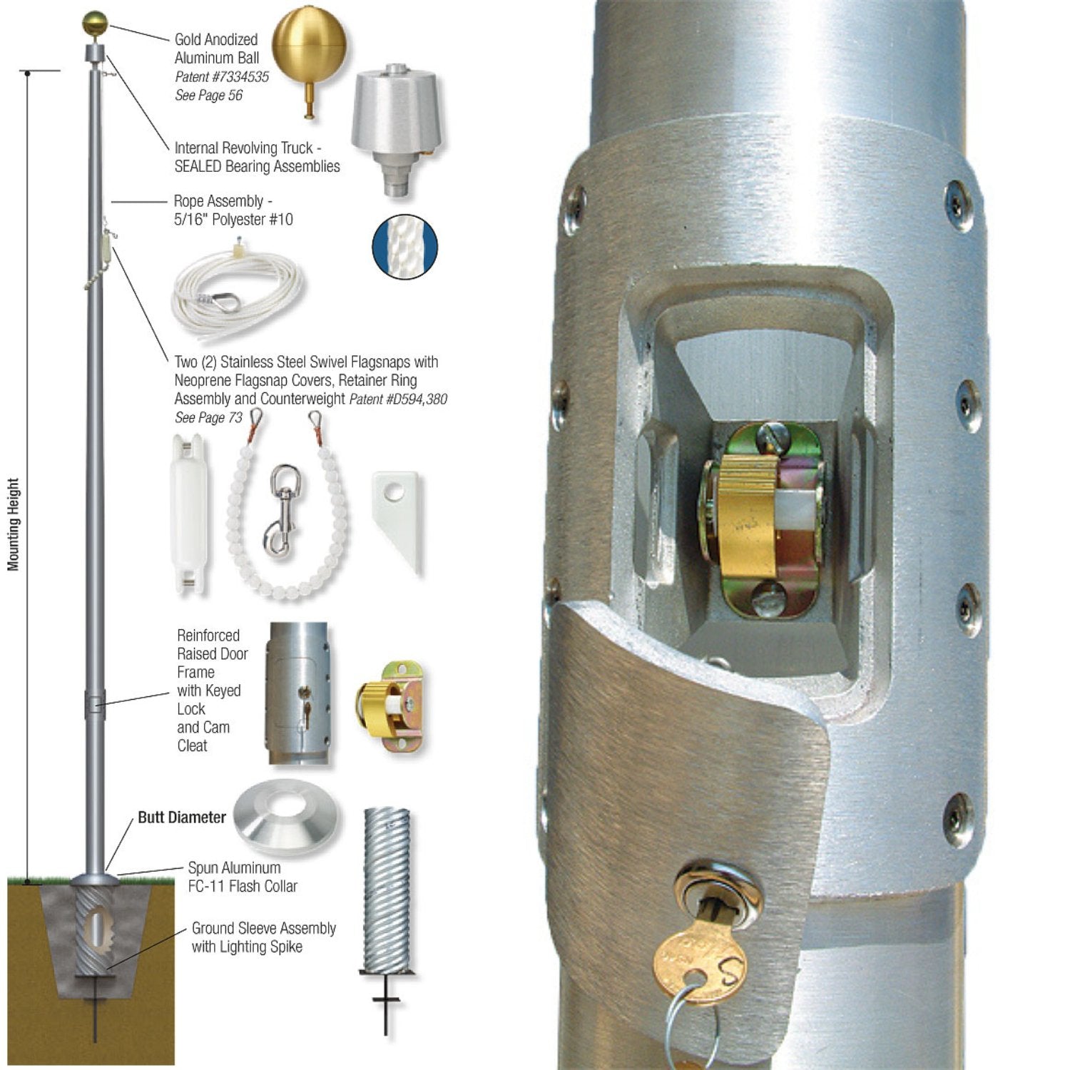 Heavy Duty Aluminum Flagpole Internal - Liberty Flag & Specialty
