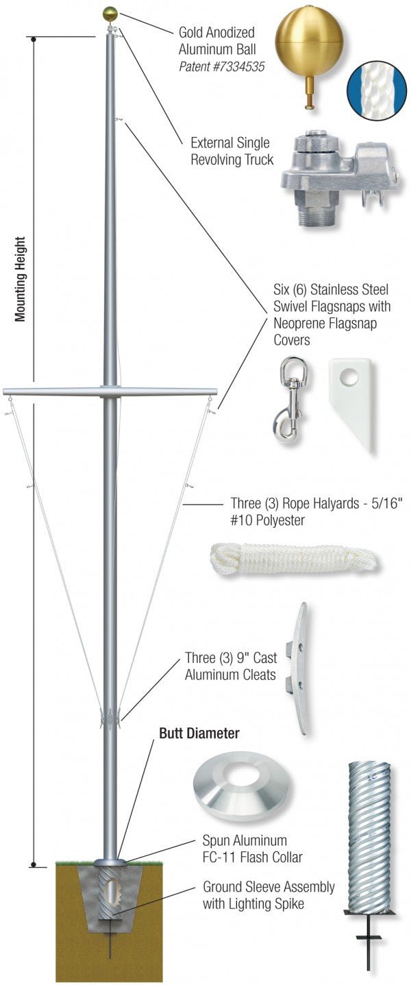 Marine Aluminum Flagpole - Liberty Flag & Specialty