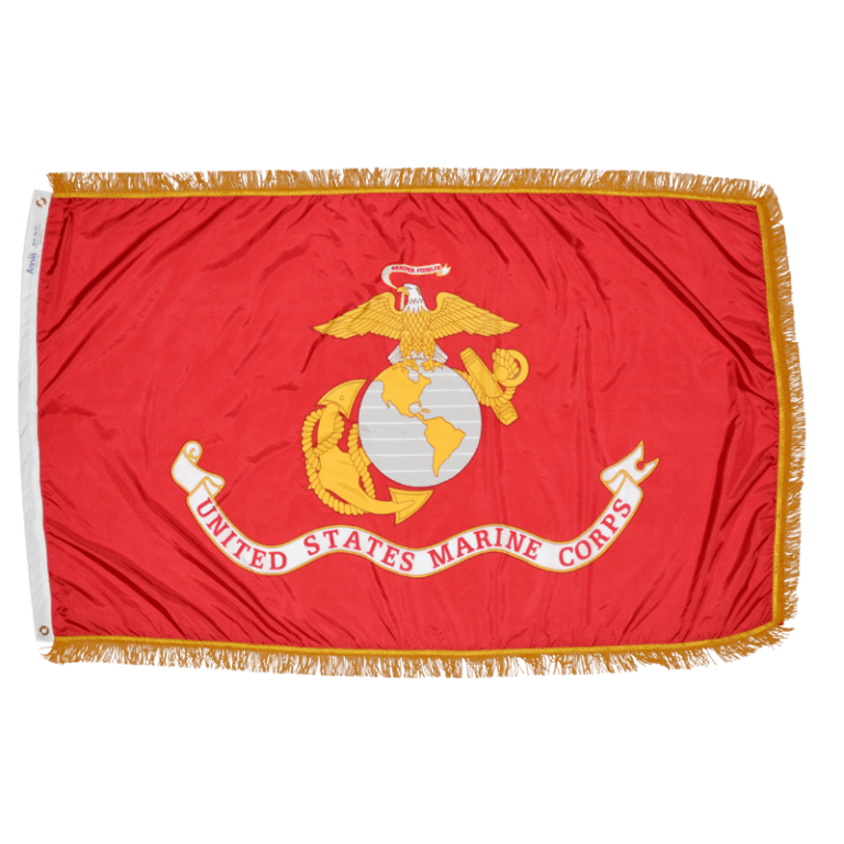 4'x6' Marine Corps Nylon Flag with both Heading/Grommets and Gold Fringe - Liberty Flag & Specialty