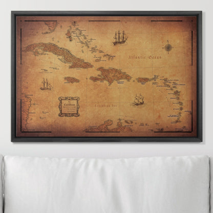 Push Pin Caribbean Map - Golden Aged - Pins Included! - Liberty Flag & Specialty