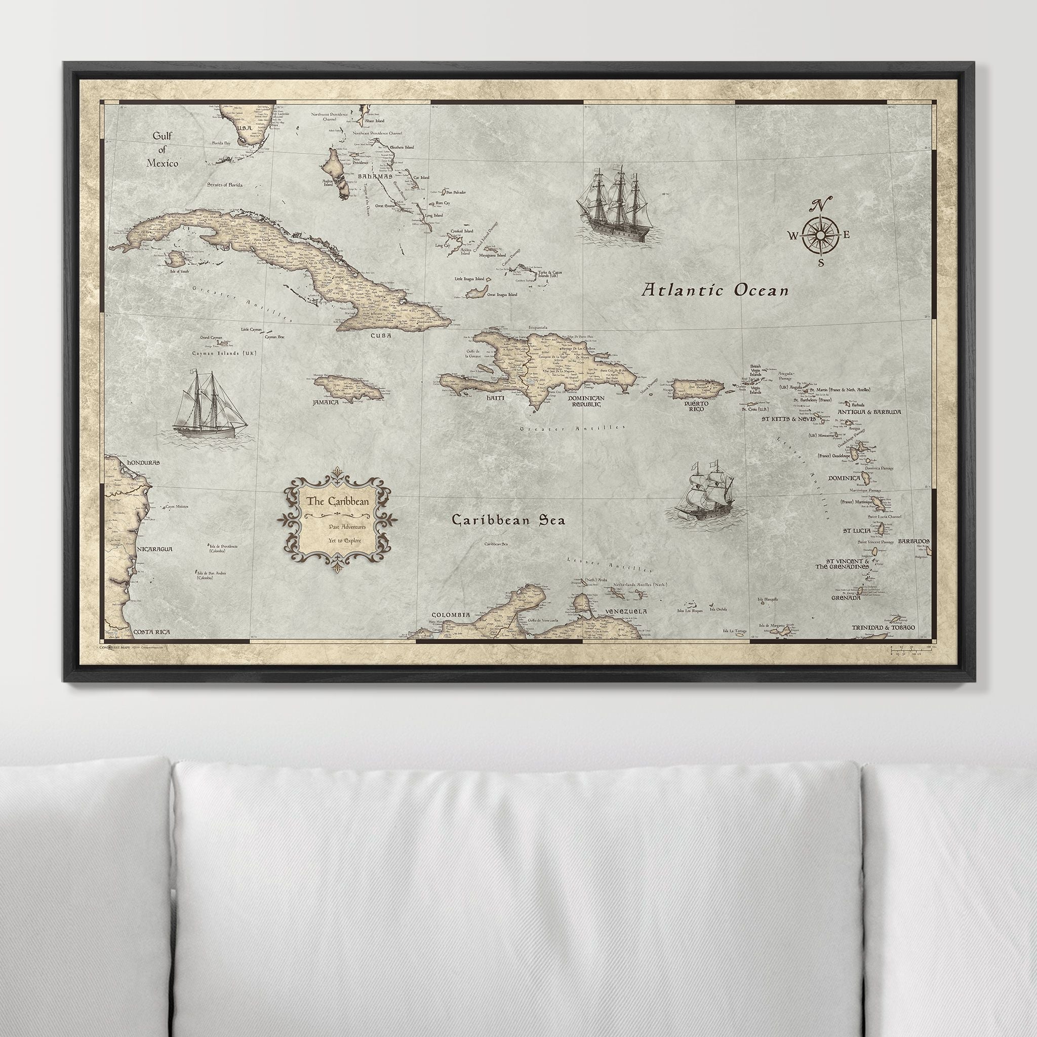 Push Pin Caribbean Map - Rustic Vintage - Pins Included! - Liberty Flag & Specialty