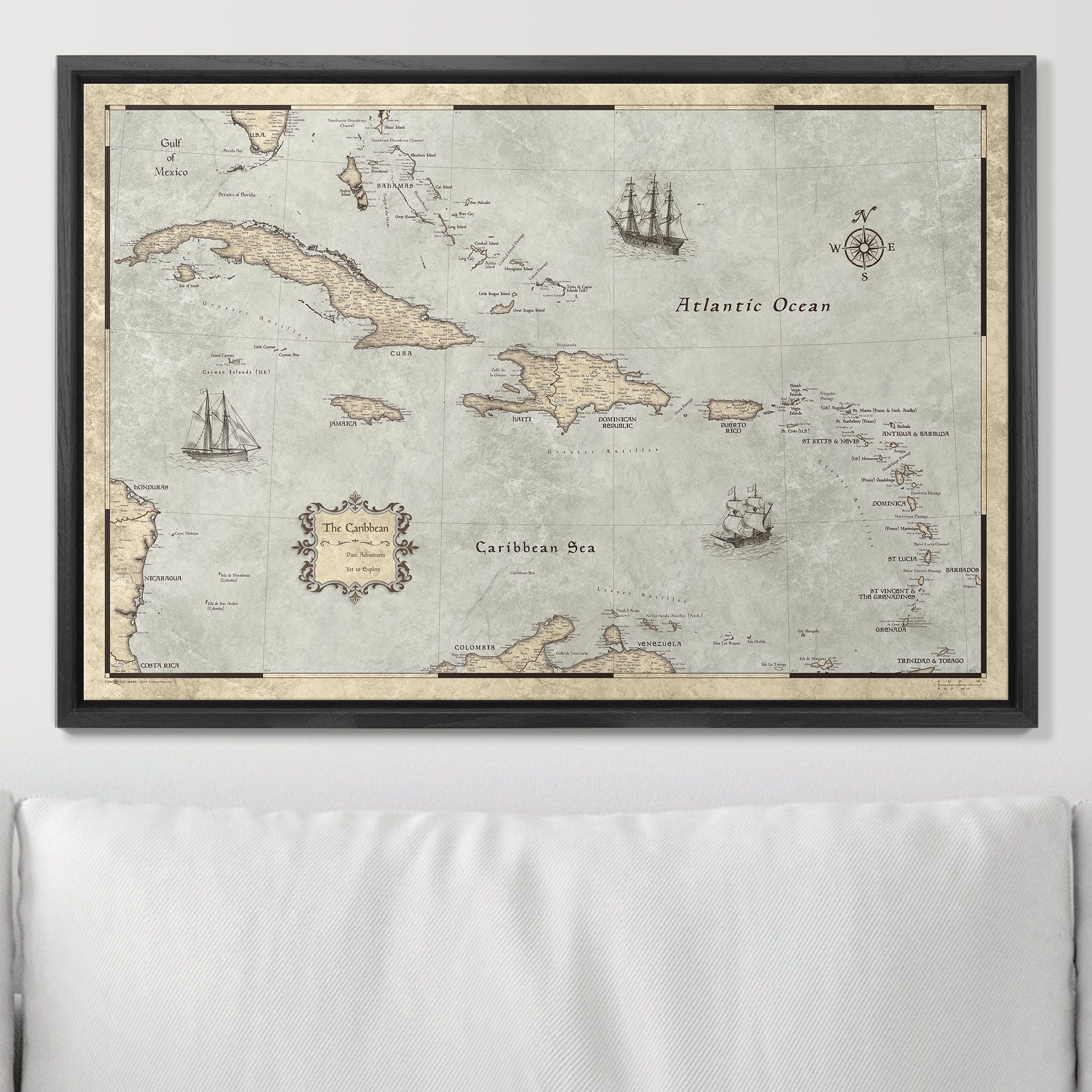 Push Pin Caribbean Map - Rustic Vintage - Pins Included! - Liberty Flag & Specialty