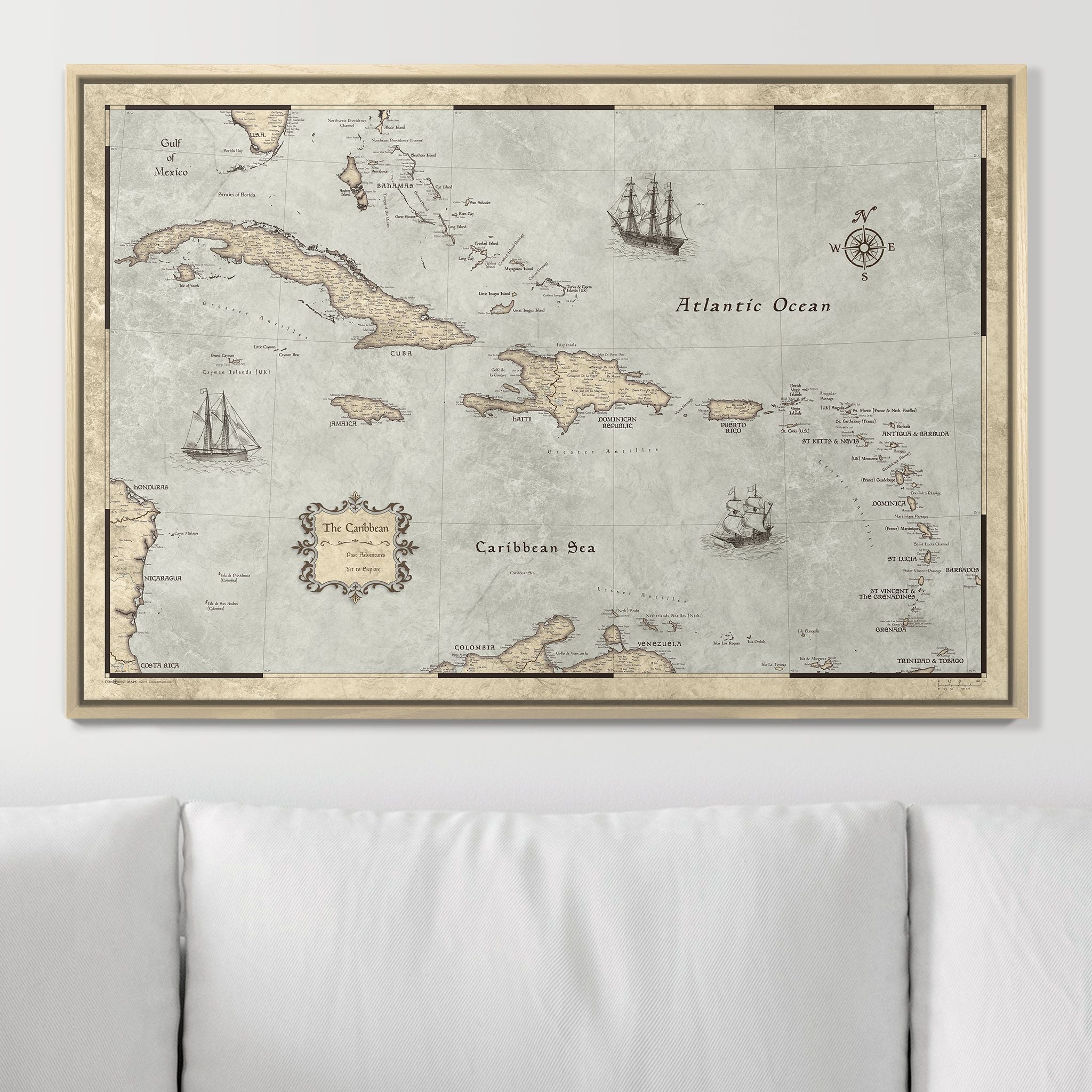 Push Pin Caribbean Map - Rustic Vintage - Pins Included! - Liberty Flag & Specialty