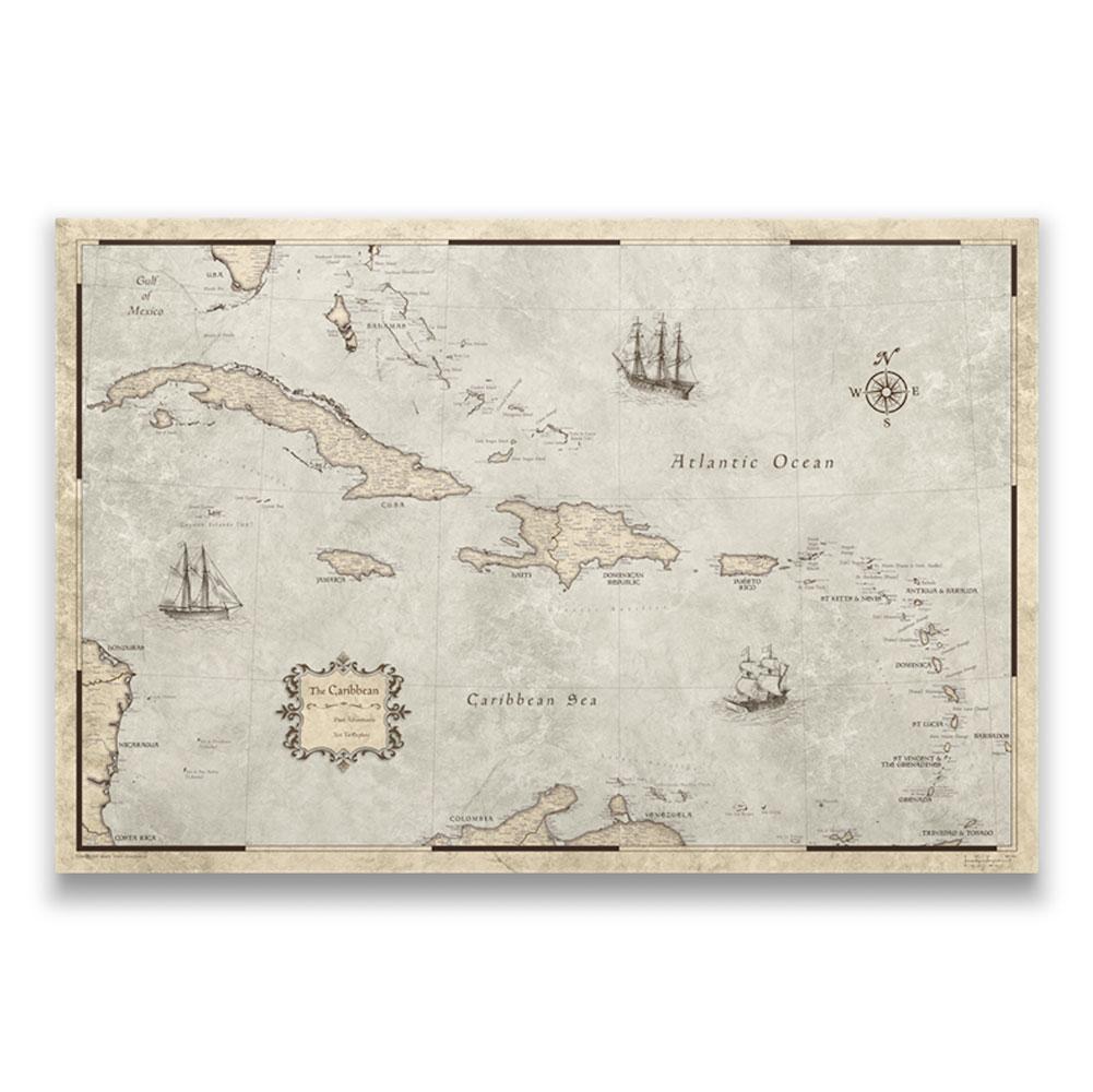 Push Pin Caribbean Map - Rustic Vintage - Pins Included! - Liberty Flag & Specialty