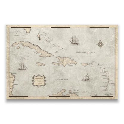 Push Pin Caribbean Map - Rustic Vintage - Pins Included! - Liberty Flag & Specialty