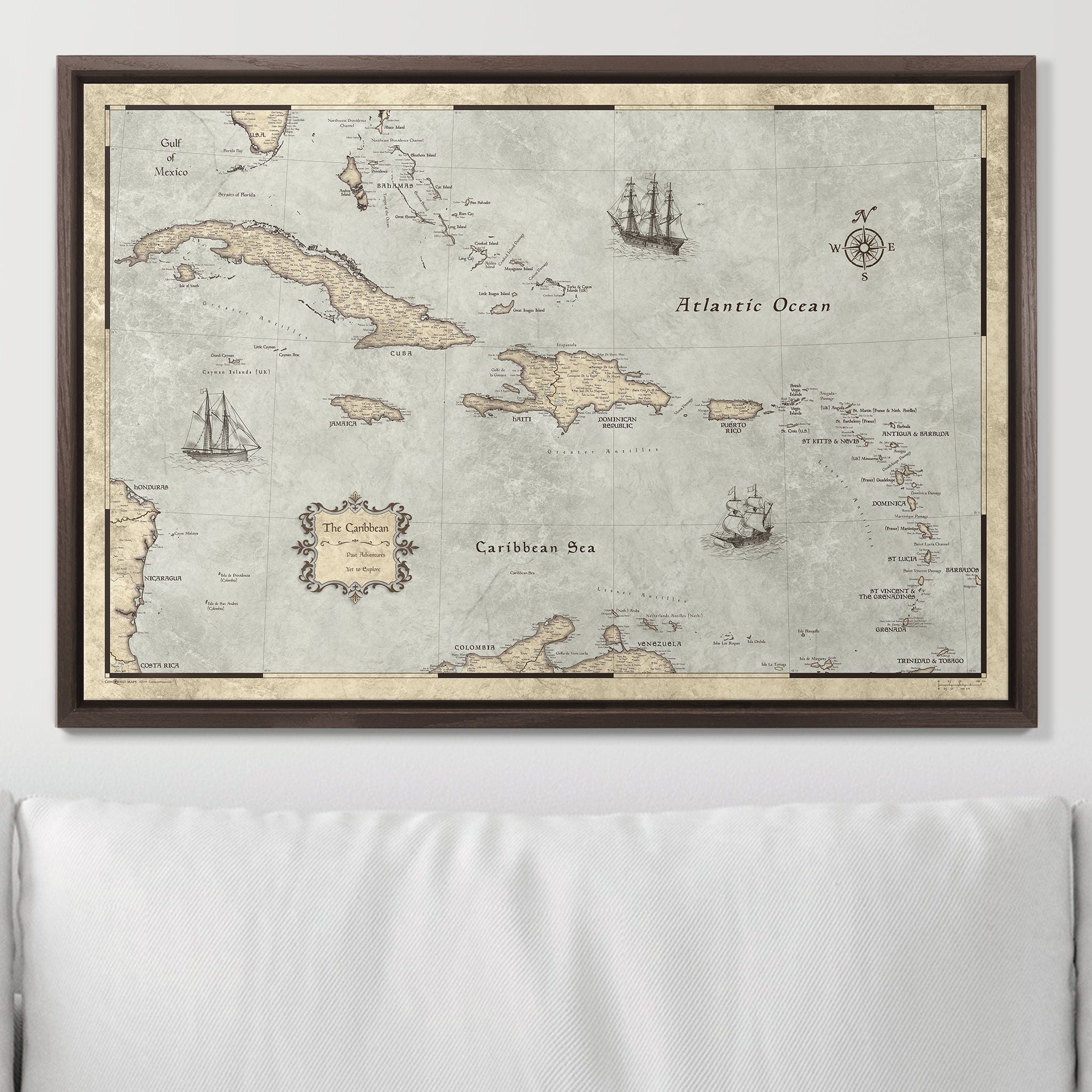 Push Pin Caribbean Map - Rustic Vintage - Pins Included! - Liberty Flag & Specialty