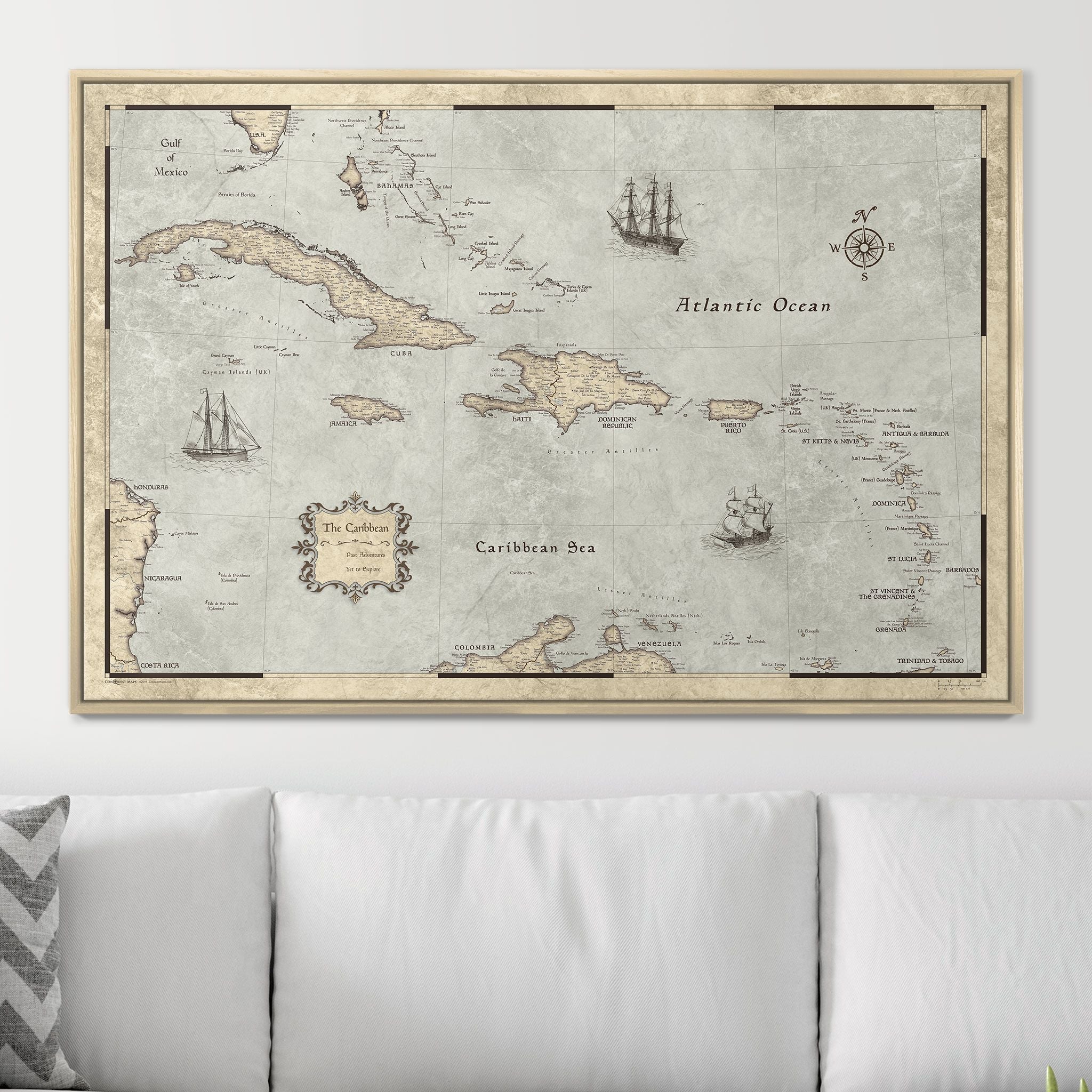 Push Pin Caribbean Map - Rustic Vintage - Pins Included! - Liberty Flag & Specialty