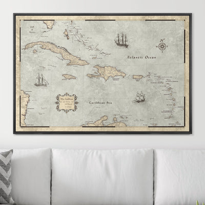 Push Pin Caribbean Map - Rustic Vintage - Pins Included! - Liberty Flag & Specialty