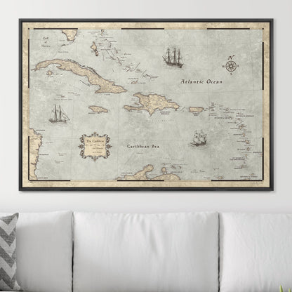 Push Pin Caribbean Map - Rustic Vintage - Pins Included! - Liberty Flag & Specialty