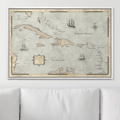 Push Pin Caribbean Map - Rustic Vintage - Pins Included! - Liberty Flag & Specialty