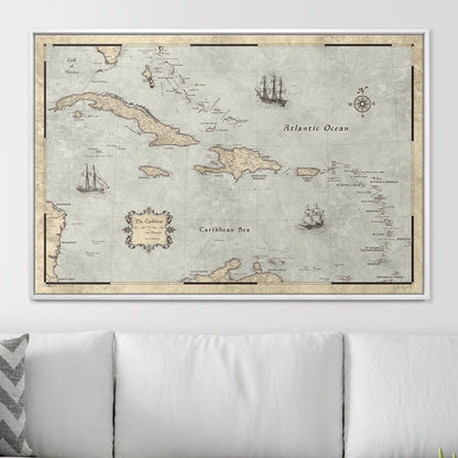 Push Pin Caribbean Map - Rustic Vintage - Pins Included! - Liberty Flag & Specialty