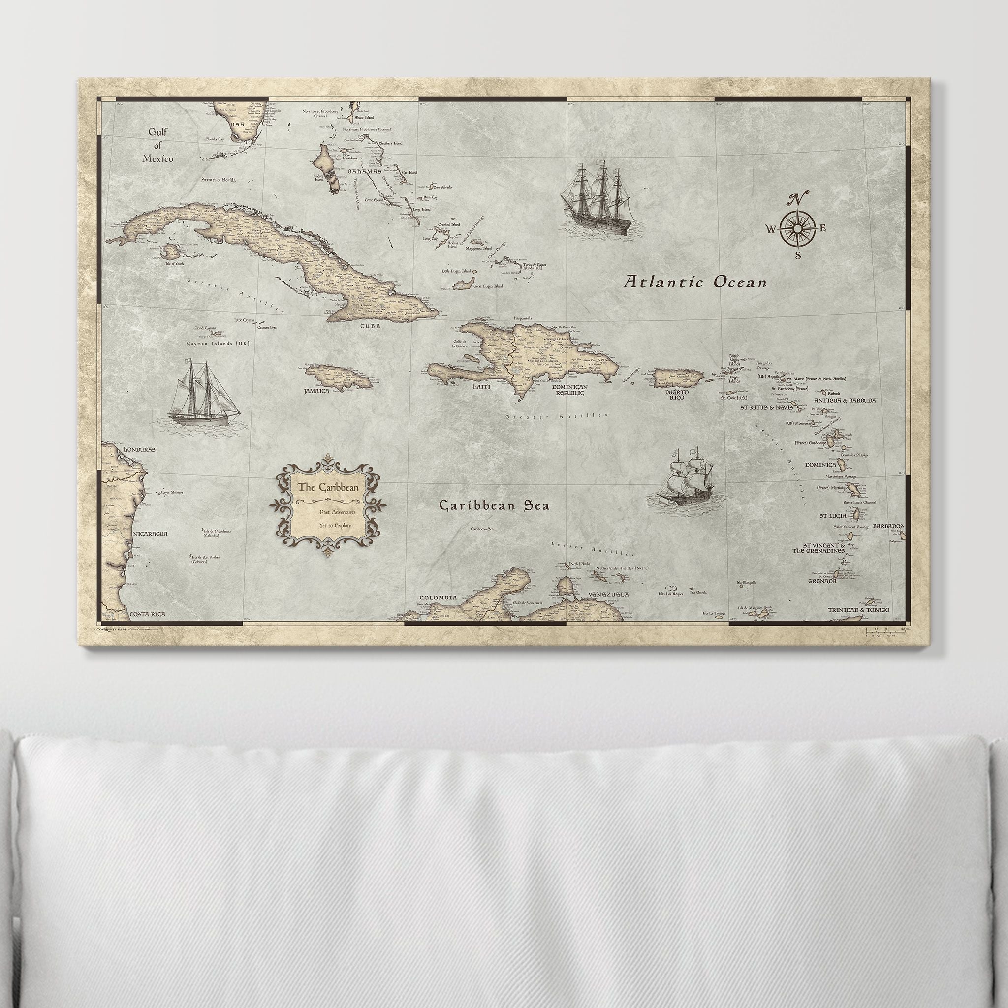 Push Pin Caribbean Map - Rustic Vintage - Pins Included! - Liberty Flag & Specialty