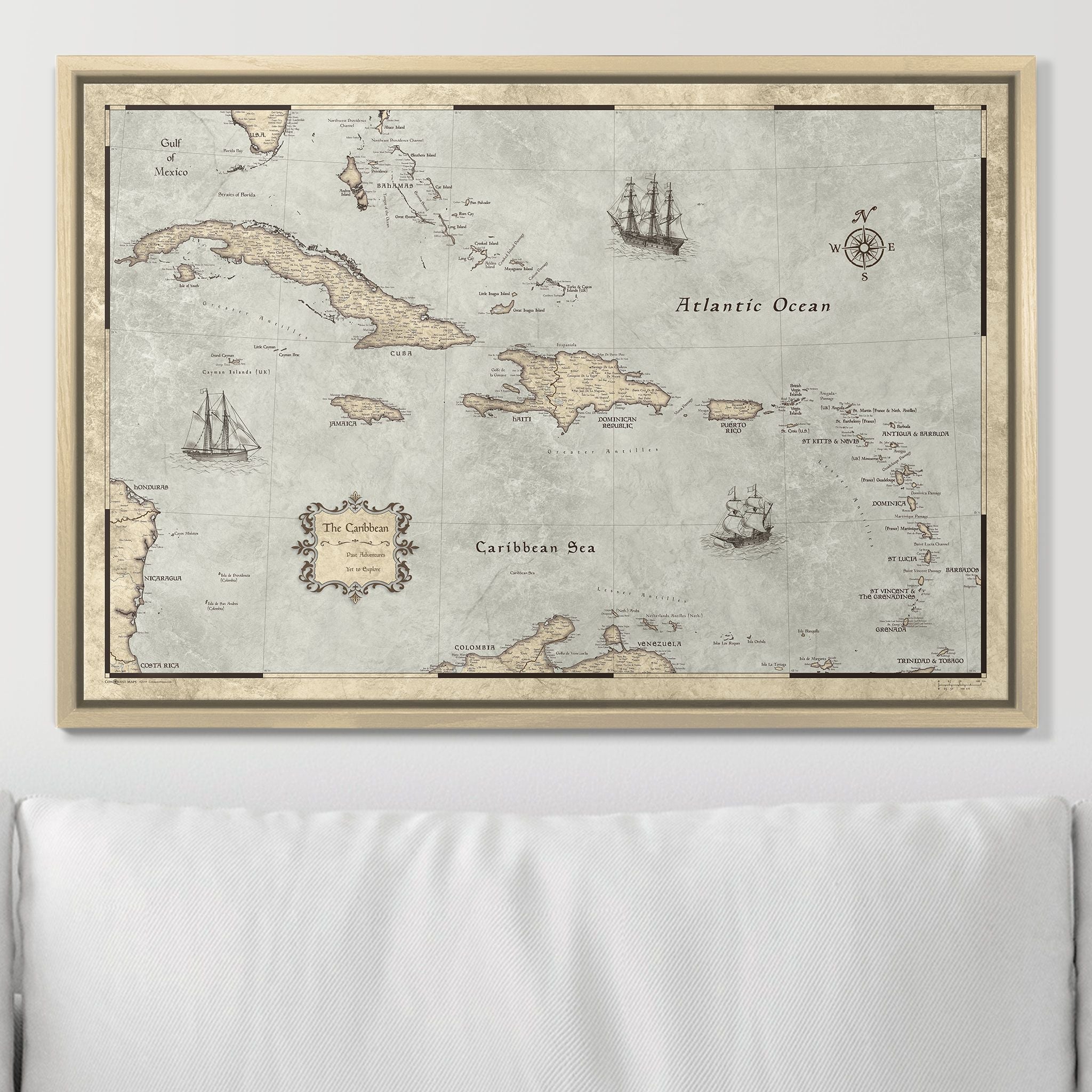 Push Pin Caribbean Map - Rustic Vintage - Pins Included! - Liberty Flag & Specialty