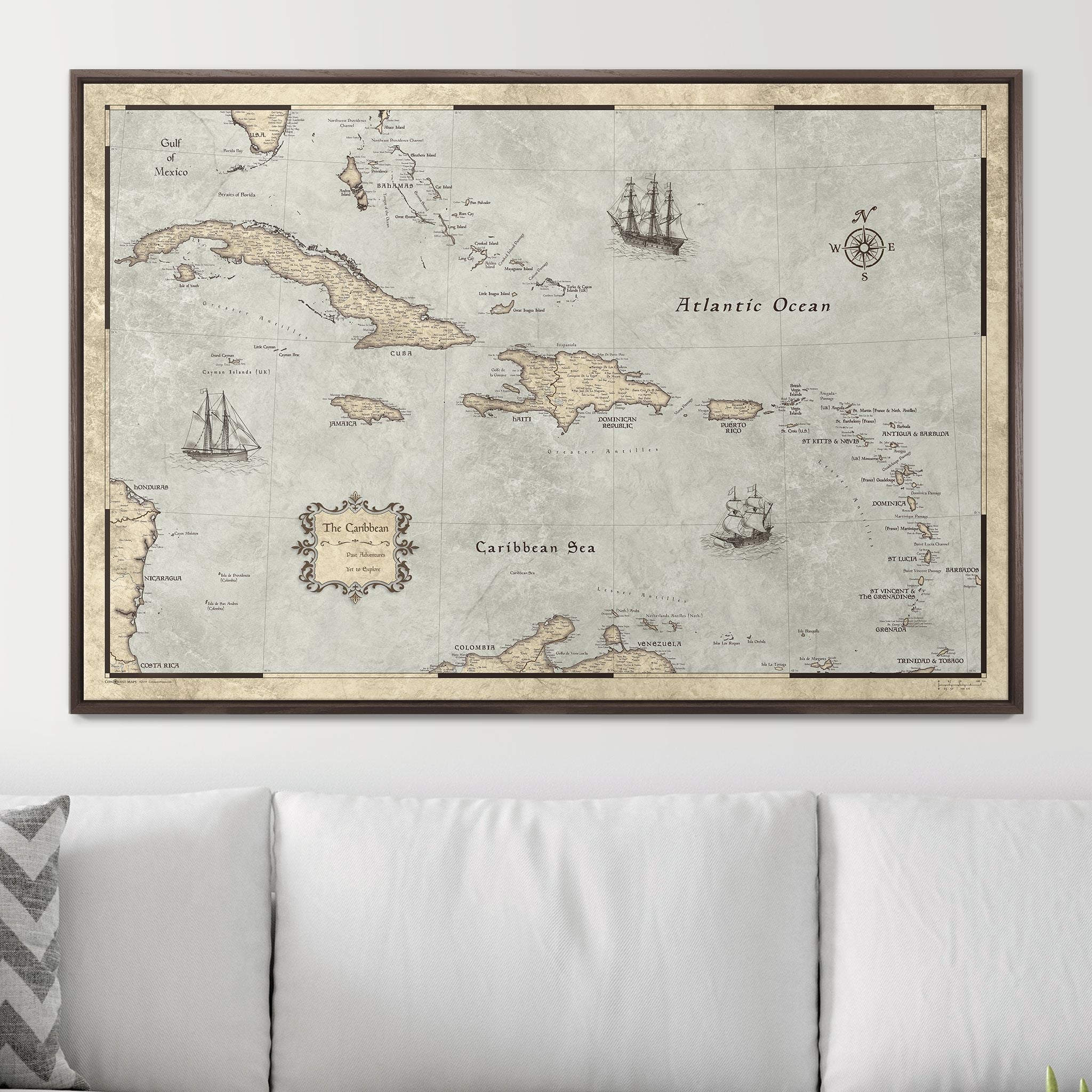 Push Pin Caribbean Map - Rustic Vintage - Pins Included! - Liberty Flag & Specialty