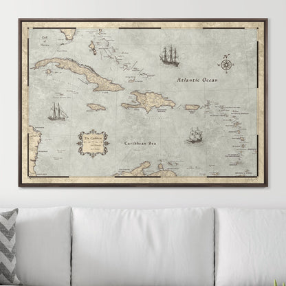 Push Pin Caribbean Map - Rustic Vintage - Pins Included! - Liberty Flag & Specialty