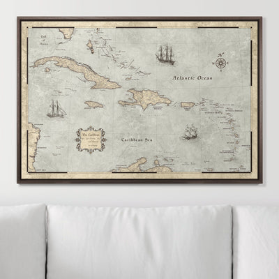 Push Pin Caribbean Map - Rustic Vintage - Pins Included! - Liberty Flag & Specialty