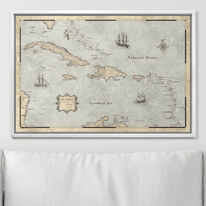 Push Pin Caribbean Map - Rustic Vintage - Pins Included! - Liberty Flag & Specialty