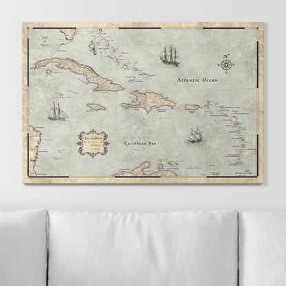 Push Pin Caribbean Map - Rustic Vintage - Pins Included! - Liberty Flag & Specialty