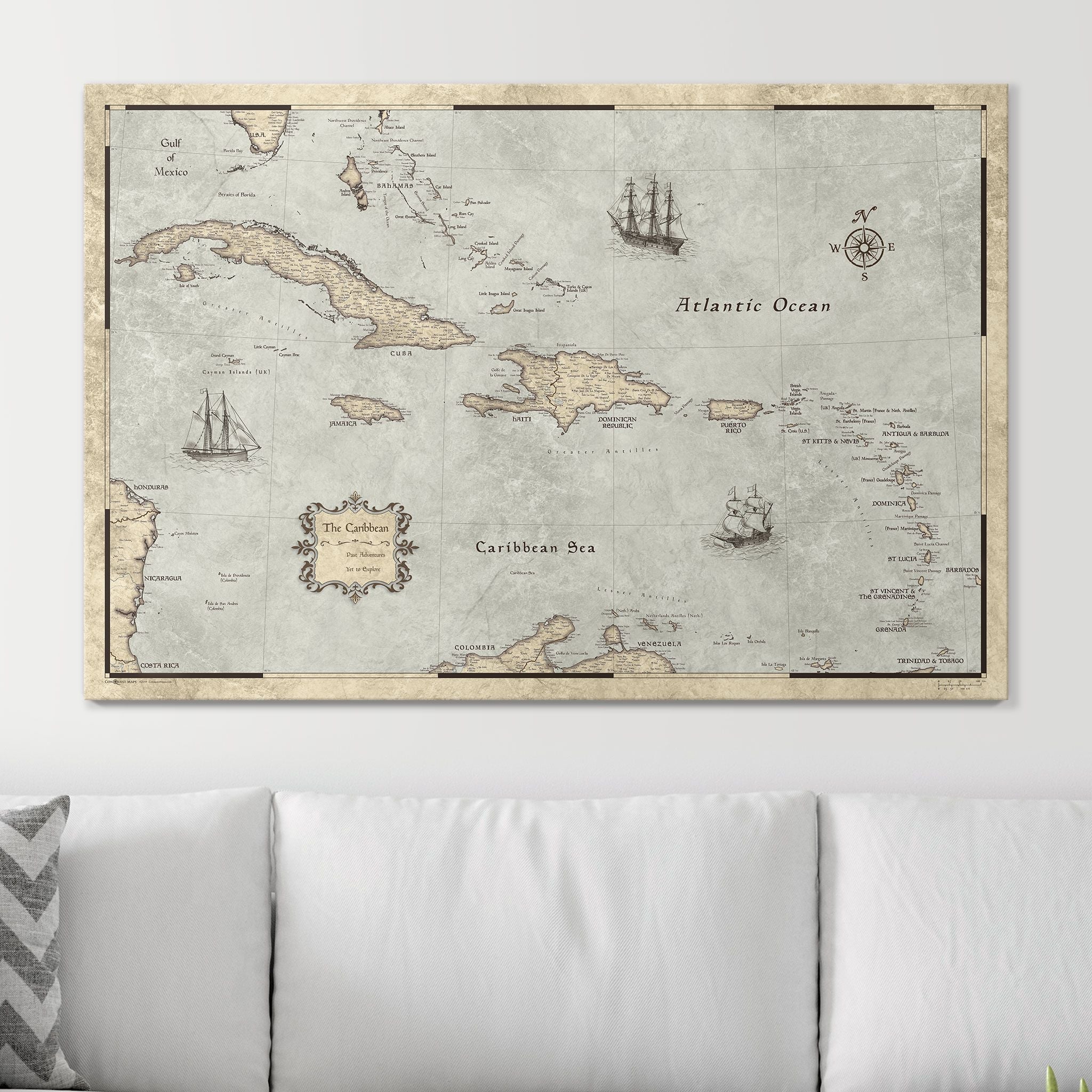 Push Pin Caribbean Map - Rustic Vintage - Pins Included! - Liberty Flag & Specialty