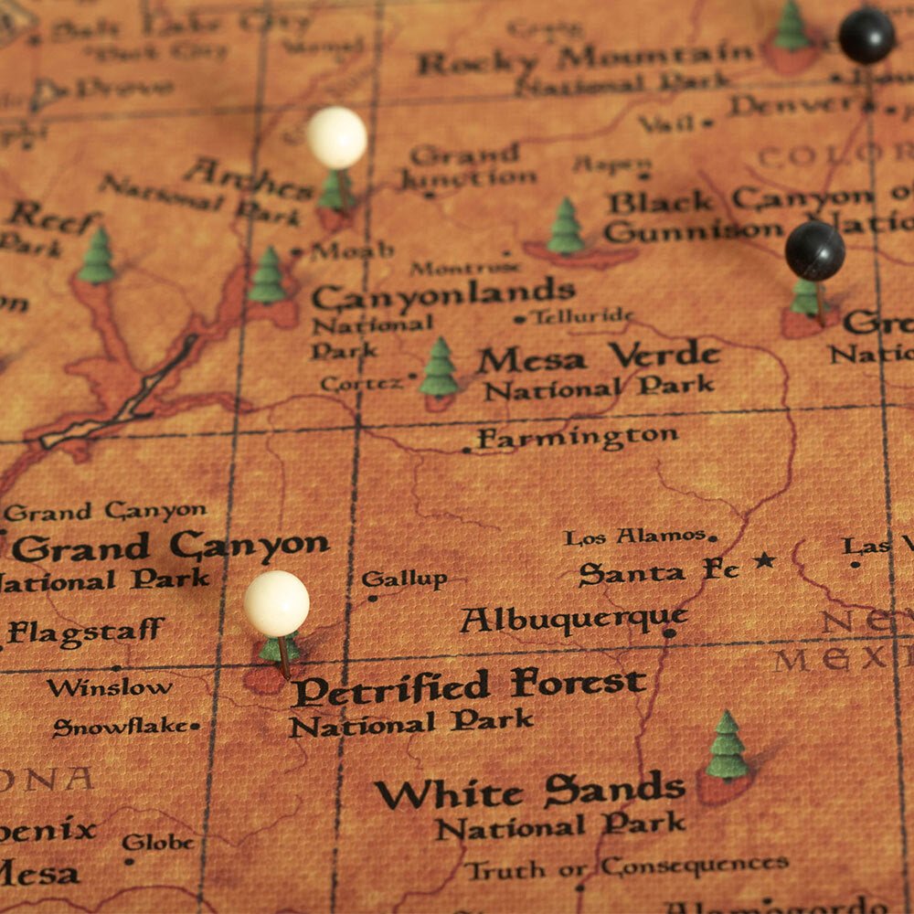 Push Pin National Parks Map - Golden Aged - Pins Included! - Liberty Flag & Specialty