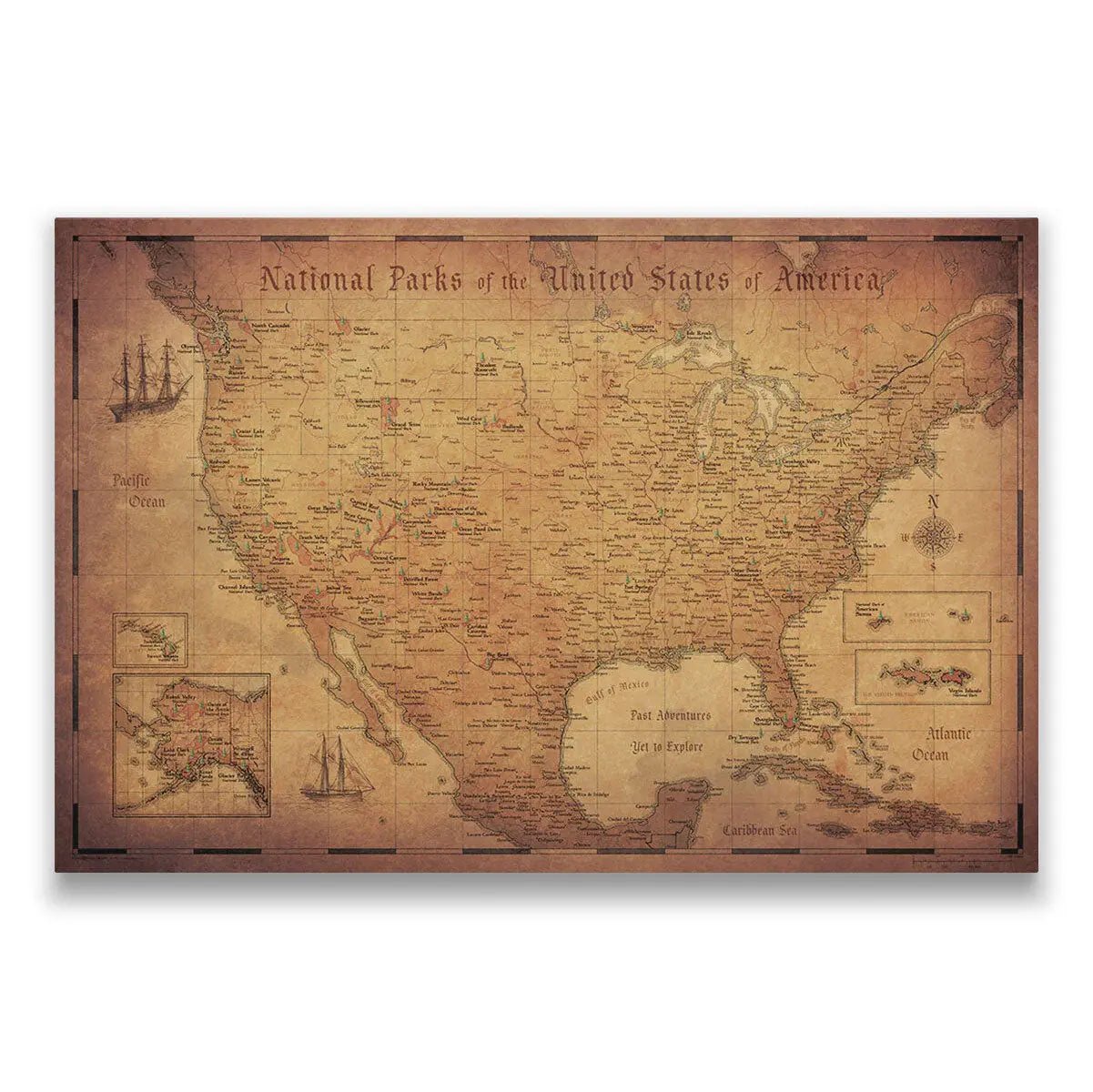 Push Pin National Parks Map - Golden Aged - Pins Included! - Liberty Flag & Specialty