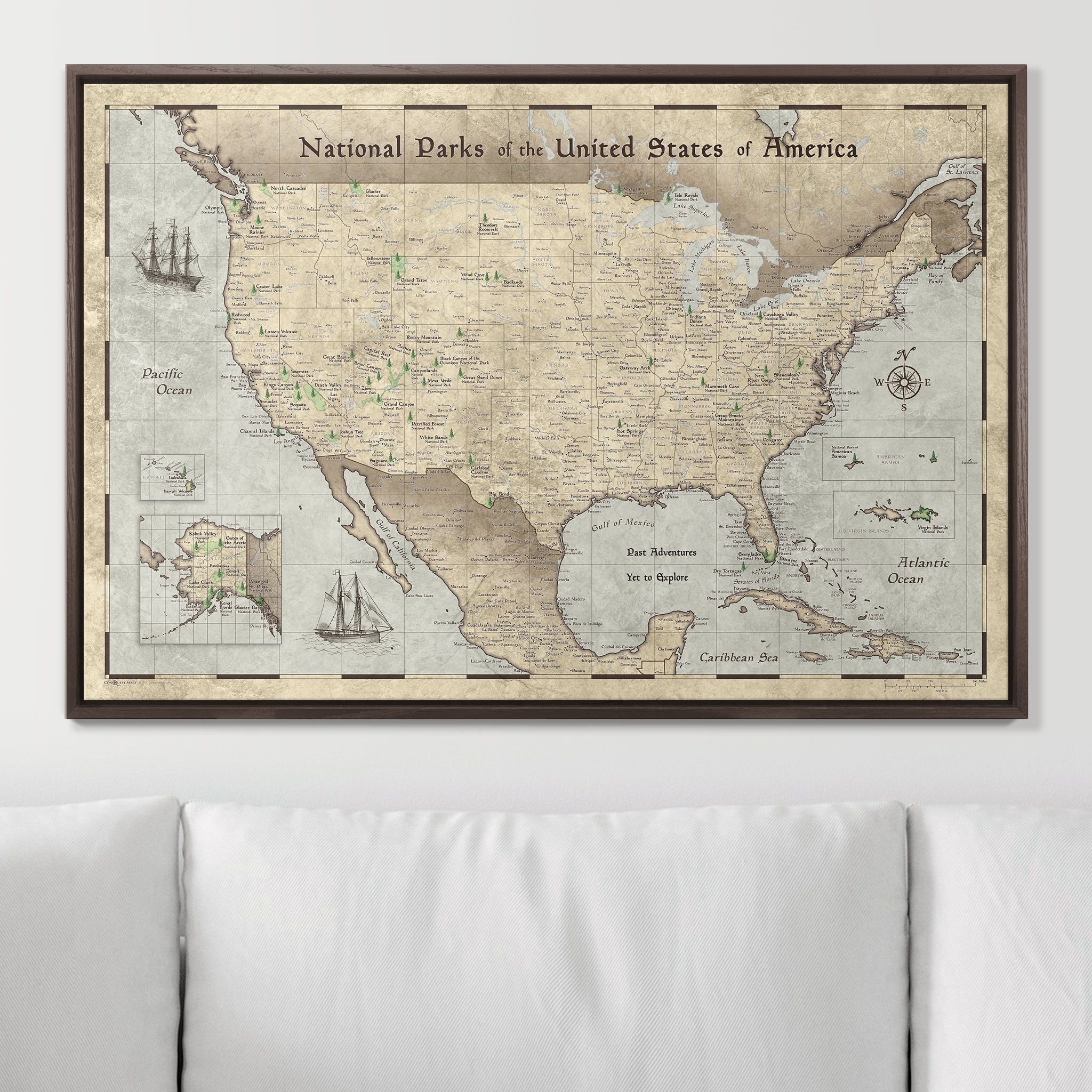 Push Pin National Parks Map - Rustic Vintage - Pins Included! - Liberty Flag & Specialty