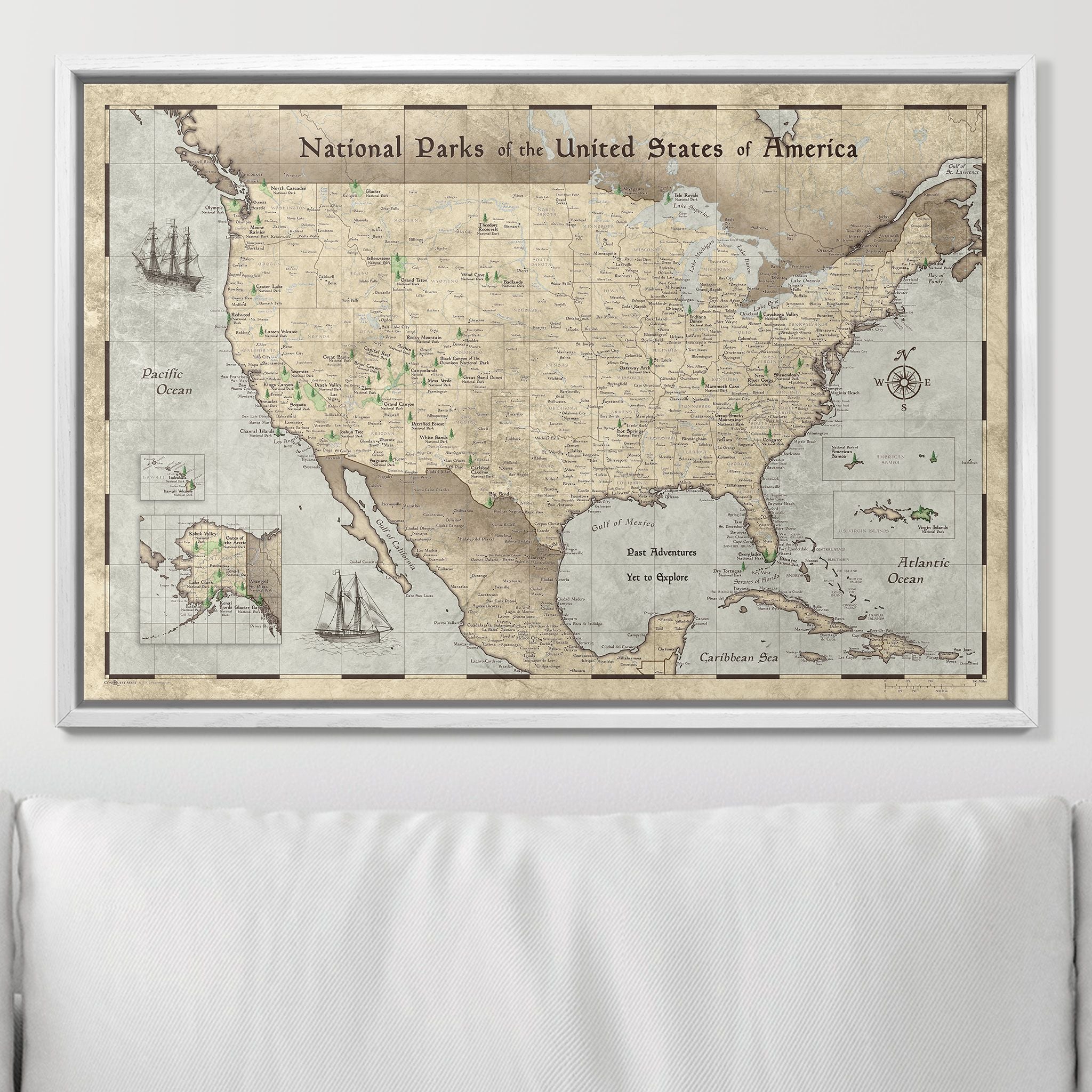 Push Pin National Parks Map - Rustic Vintage - Pins Included! - Liberty Flag & Specialty