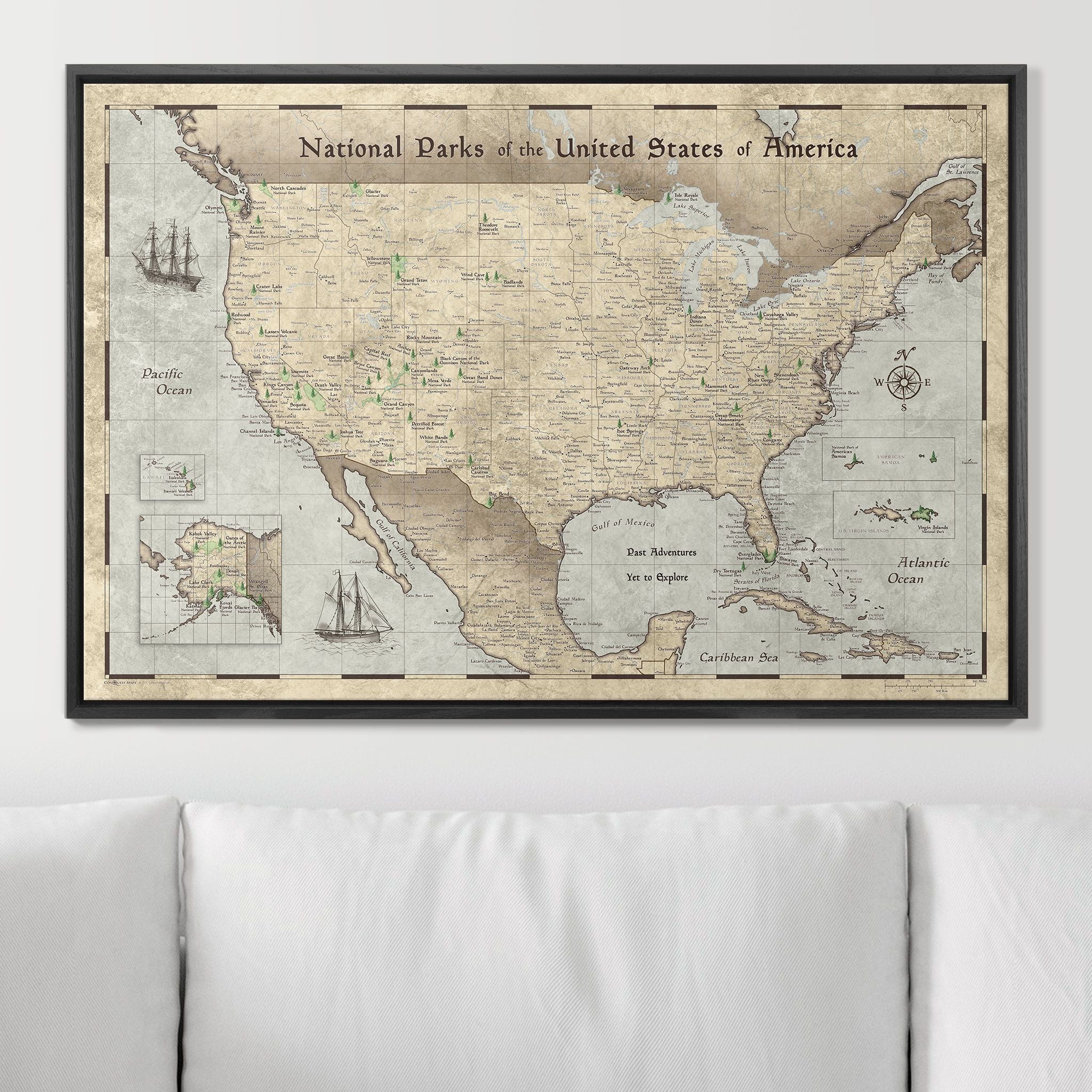 Push Pin National Parks Map - Rustic Vintage - Pins Included! - Liberty Flag & Specialty