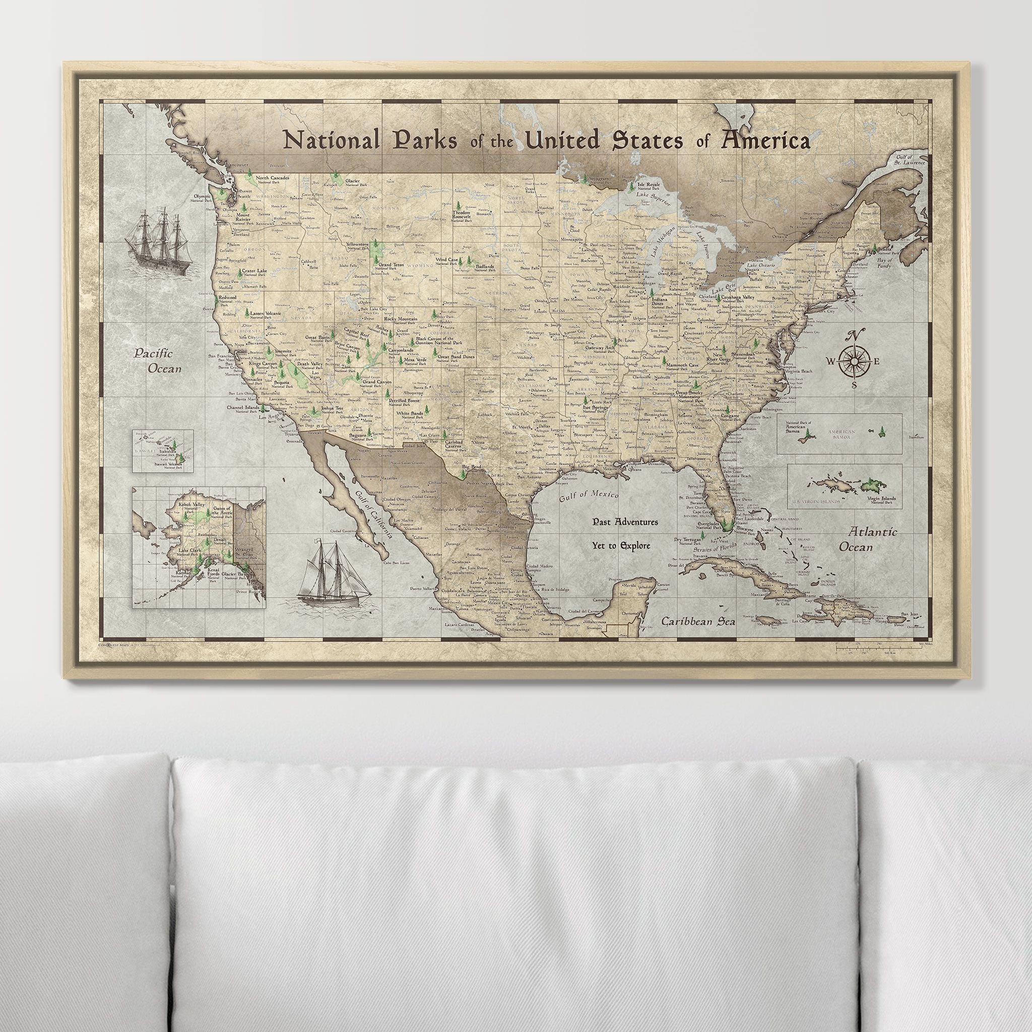 Push Pin National Parks Map - Rustic Vintage - Pins Included! - Liberty Flag & Specialty