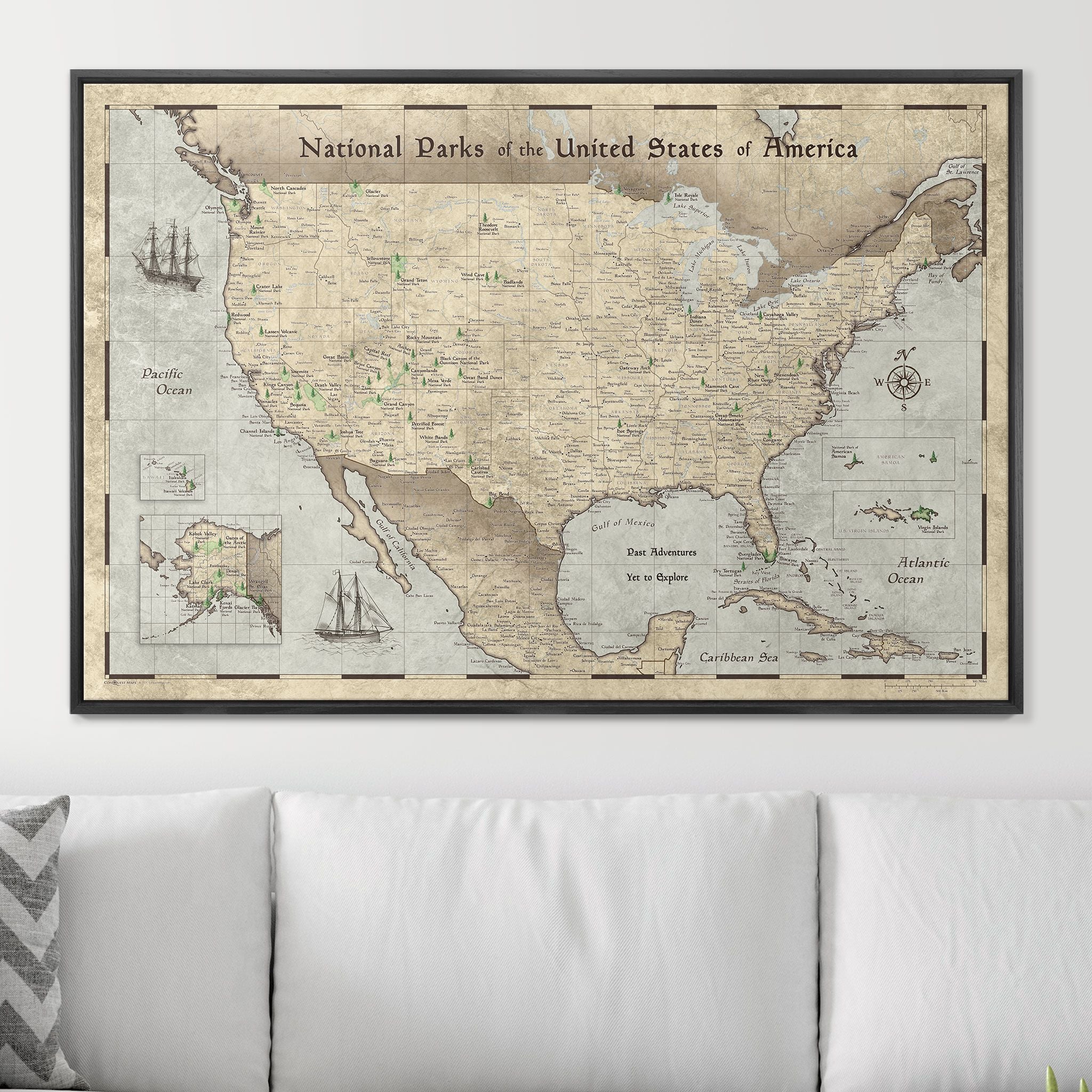 Push Pin National Parks Map - Rustic Vintage - Pins Included! - Liberty Flag & Specialty