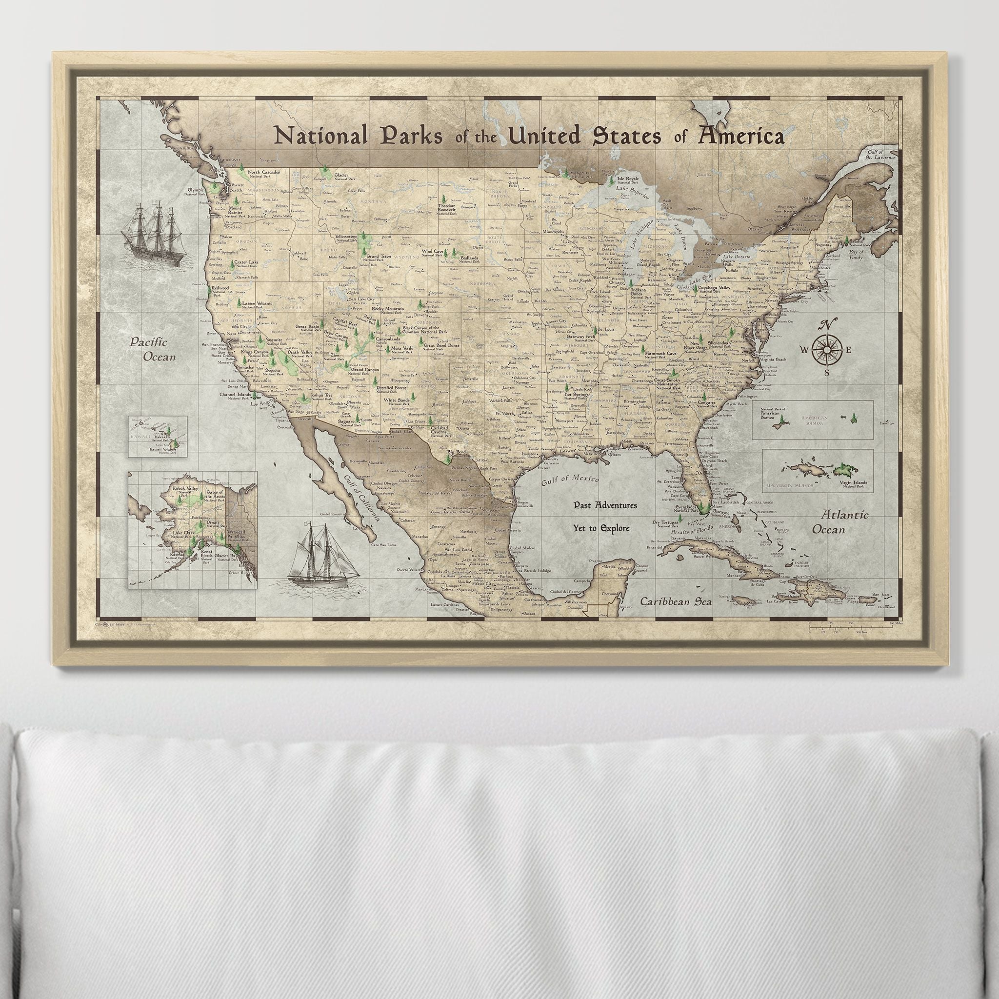 Push Pin National Parks Map - Rustic Vintage - Pins Included! - Liberty Flag & Specialty