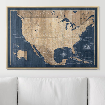 Push Pin USA Map Pin Board - Deep - Sea Drift - Pins Included! - Liberty Flag & Specialty