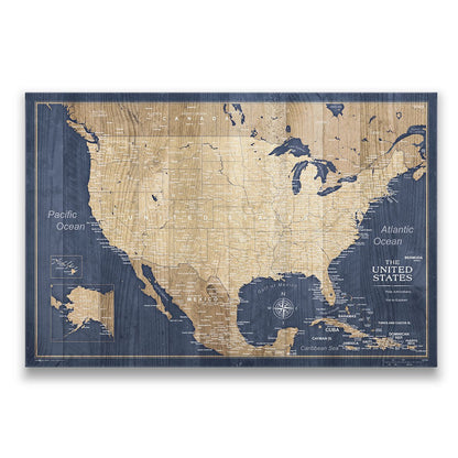 Push Pin USA Map Pin Board - Deep - Sea Drift - Pins Included! - Liberty Flag & Specialty