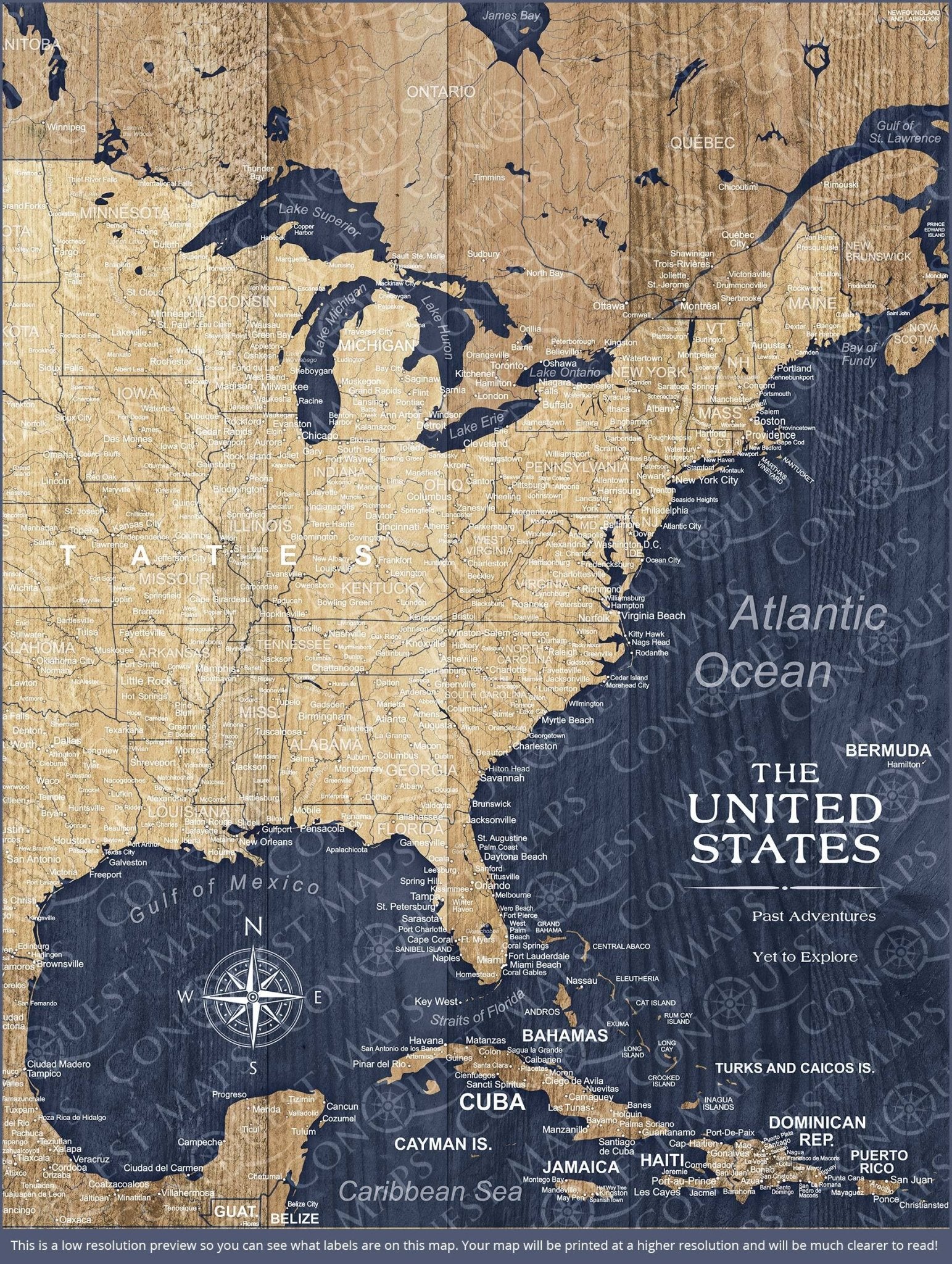 Push Pin USA Map Pin Board - Deep - Sea Drift - Pins Included! - Liberty Flag & Specialty