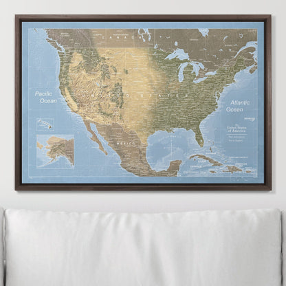 Push Pin USA Map Pin Board - Natural Earth - Pins Included! - Liberty Flag & Specialty