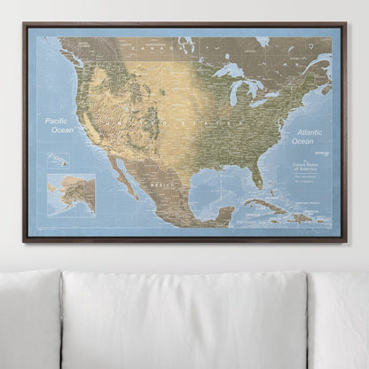 Push Pin USA Map Pin Board - Natural Earth - Pins Included! - Liberty Flag & Specialty