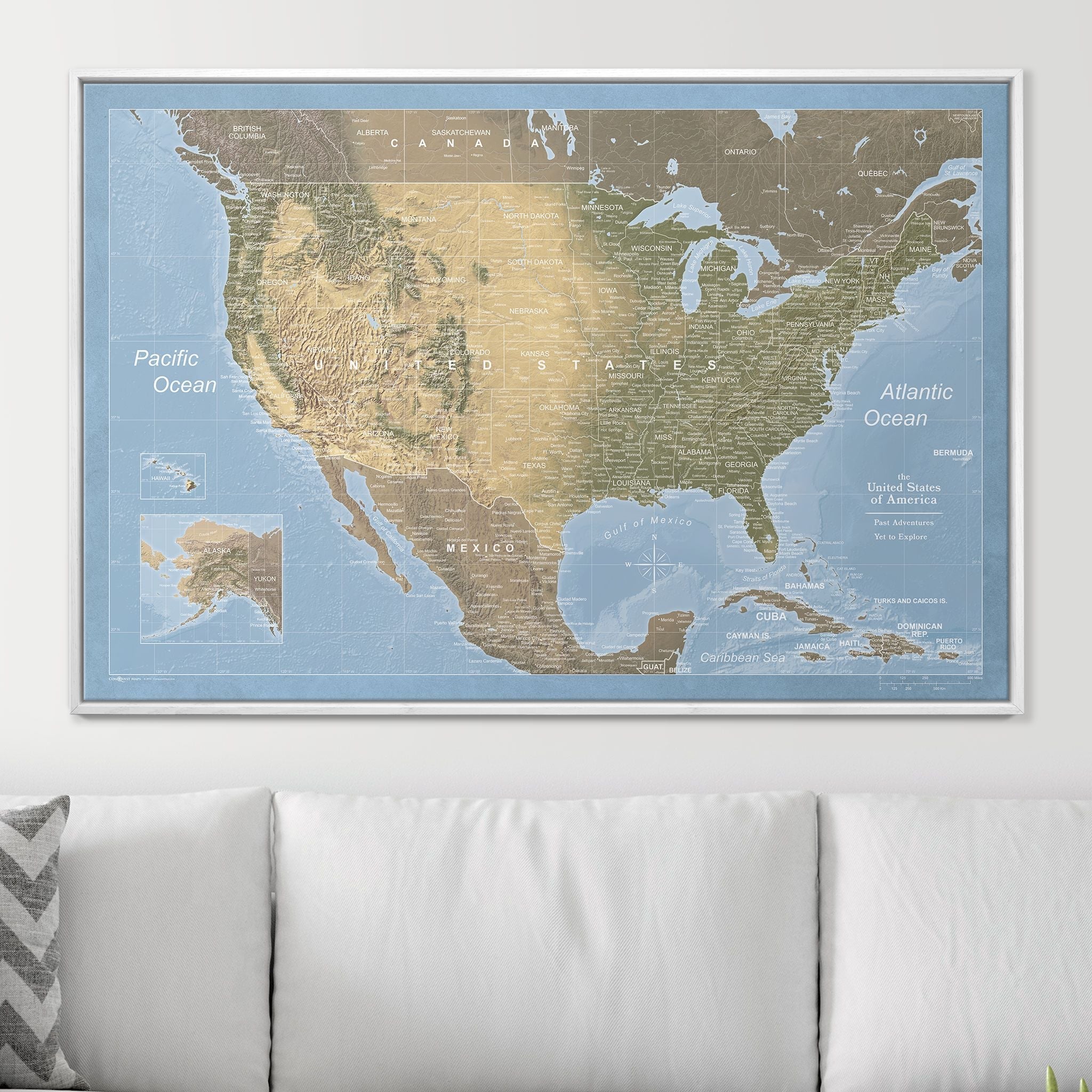 Push Pin USA Map Pin Board - Natural Earth - Pins Included! - Liberty Flag & Specialty