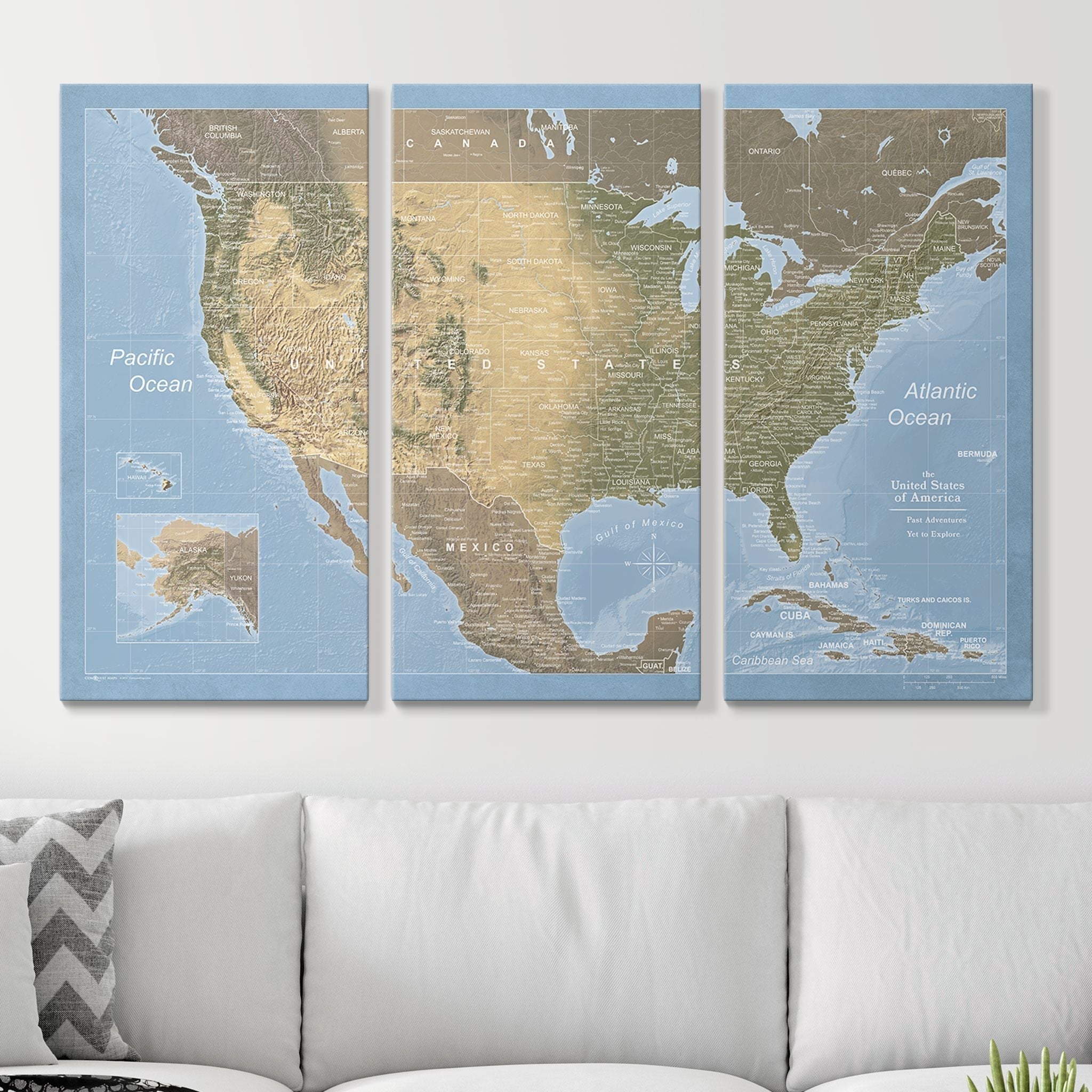 Push Pin USA Map Pin Board - Natural Earth - Pins Included! - Liberty Flag & Specialty