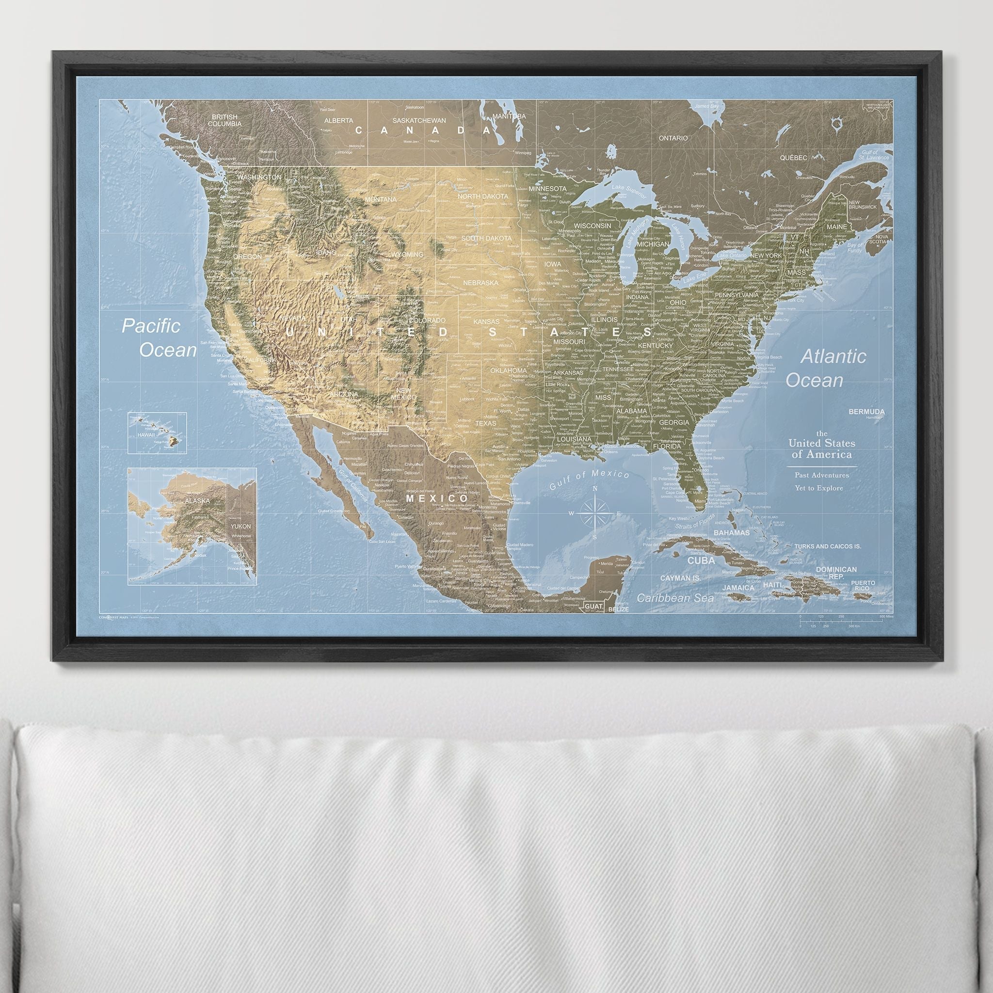 Push Pin USA Map Pin Board - Natural Earth - Pins Included! - Liberty Flag & Specialty