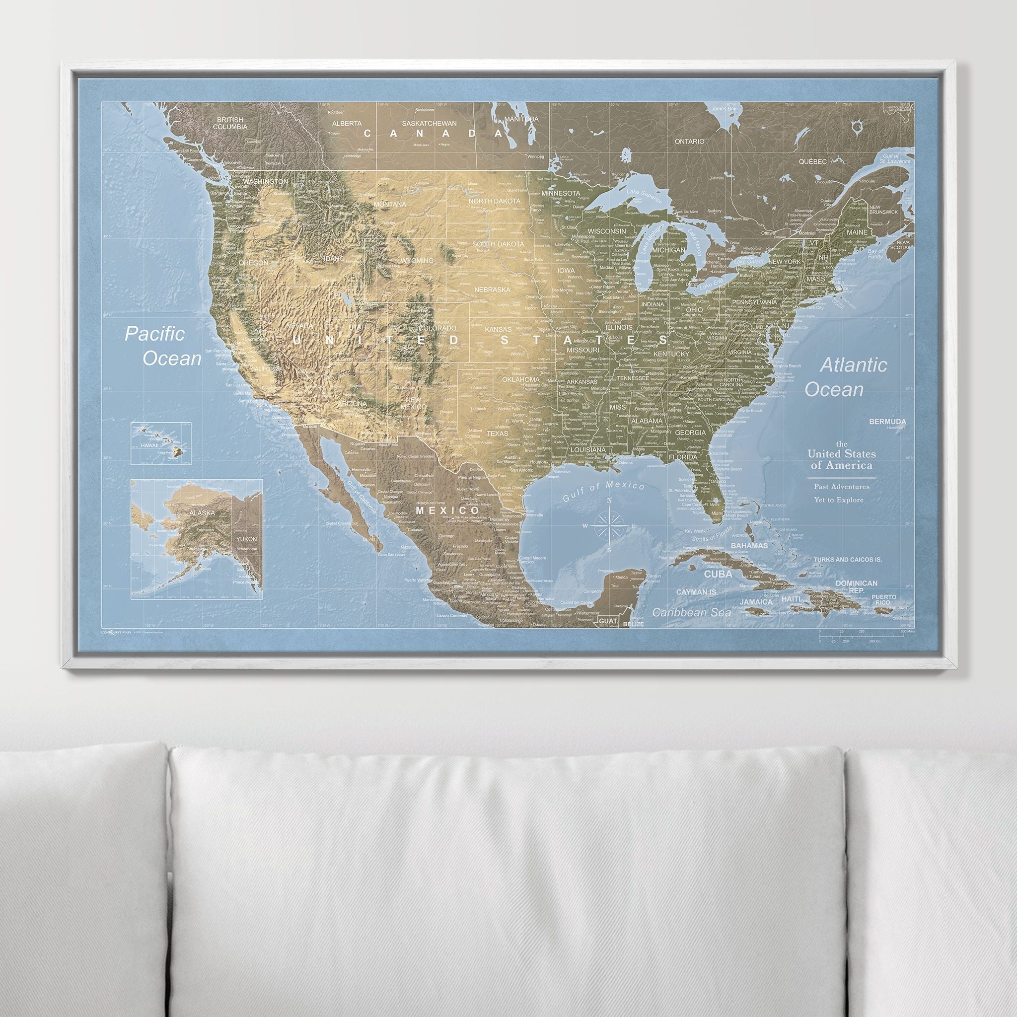 Push Pin USA Map Pin Board - Natural Earth - Pins Included! - Liberty Flag & Specialty