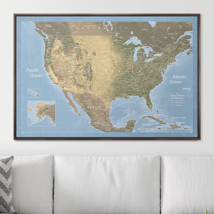 Push Pin USA Map Pin Board - Natural Earth - Pins Included! - Liberty Flag & Specialty