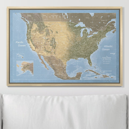 Push Pin USA Map Pin Board - Natural Earth - Pins Included! - Liberty Flag & Specialty