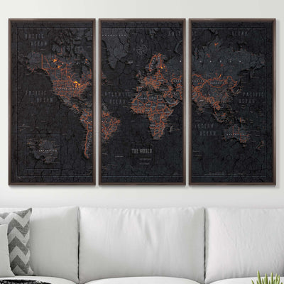 Push Pin World Map Pin Board - Obsidian Inferno - Pins Included! - Liberty Flag & Specialty