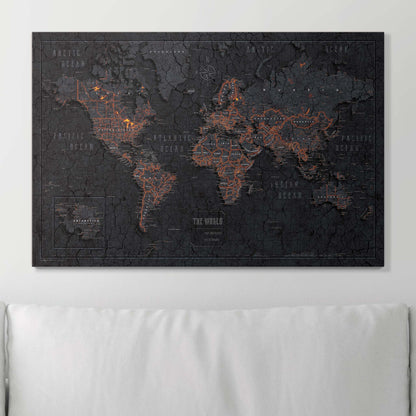 Push Pin World Map Pin Board - Obsidian Inferno - Pins Included! - Liberty Flag & Specialty