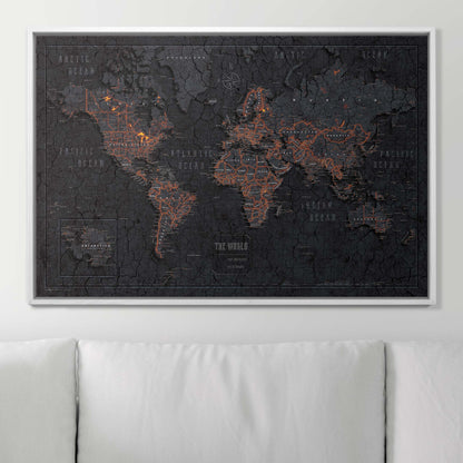 Push Pin World Map Pin Board - Obsidian Inferno - Pins Included! - Liberty Flag & Specialty