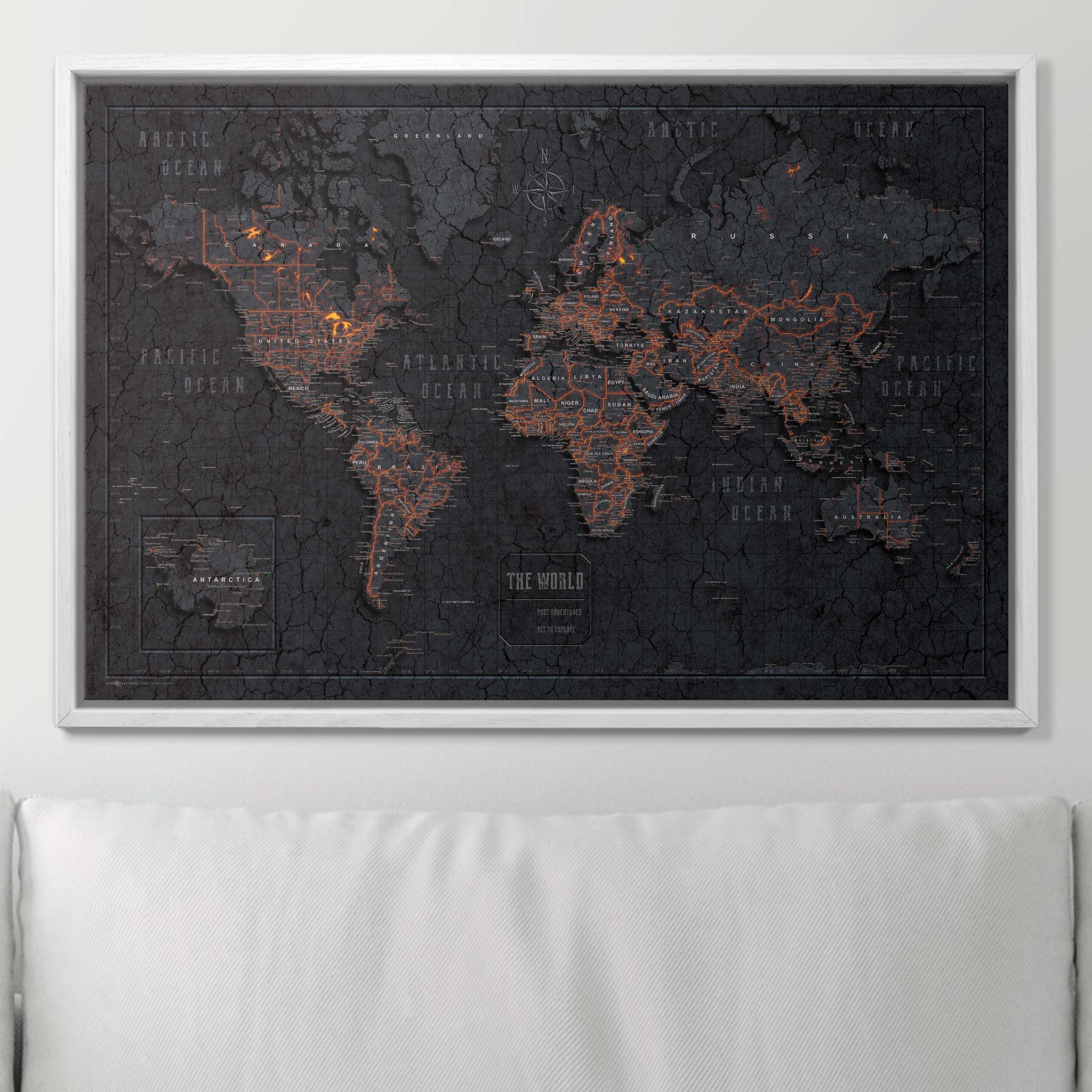 Push Pin World Map Pin Board - Obsidian Inferno - Pins Included! - Liberty Flag & Specialty