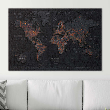 Push Pin World Map Pin Board - Obsidian Inferno - Pins Included! - Liberty Flag & Specialty