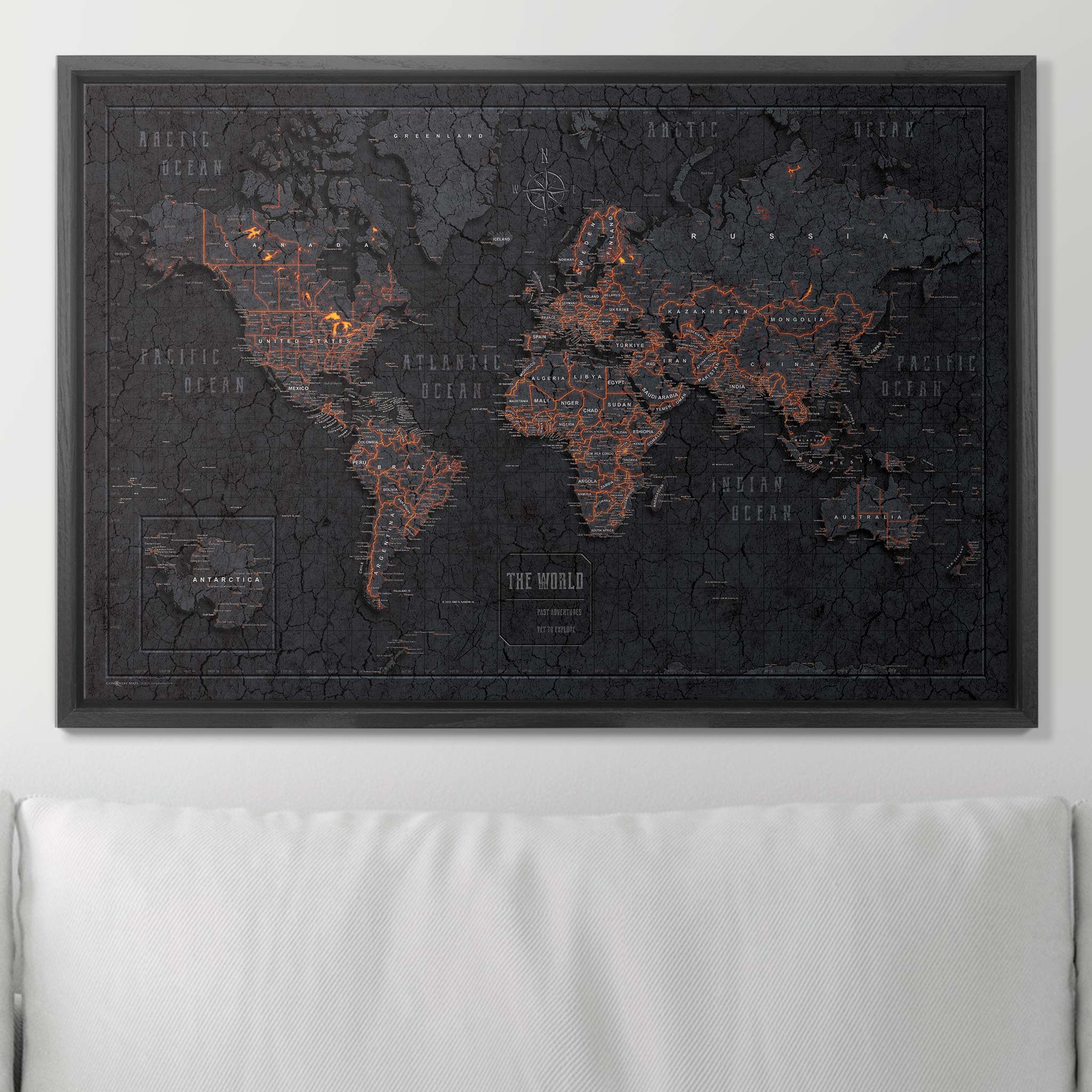 Push Pin World Map Pin Board - Obsidian Inferno - Pins Included! - Liberty Flag & Specialty